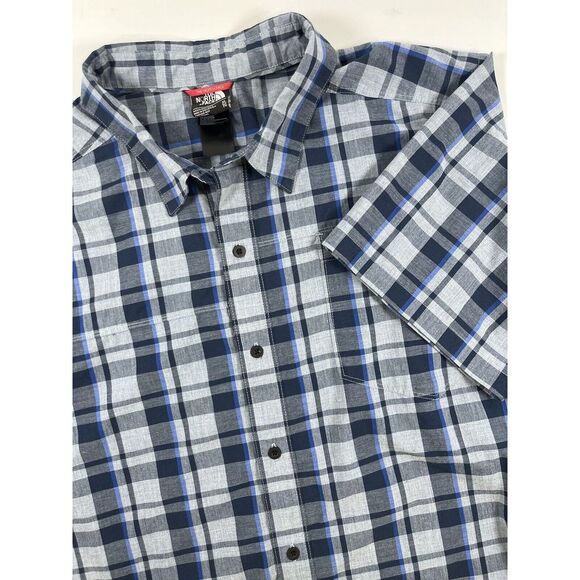 The North Face Shirt‎ Mens XL Blue Plaid Short Sleeve Button Up Casual Outdoors - Picture 1 of 7